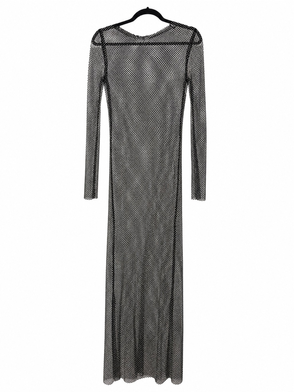 Zara Black Sheer Mesh Long-Sleeve Maxi Slip Dress